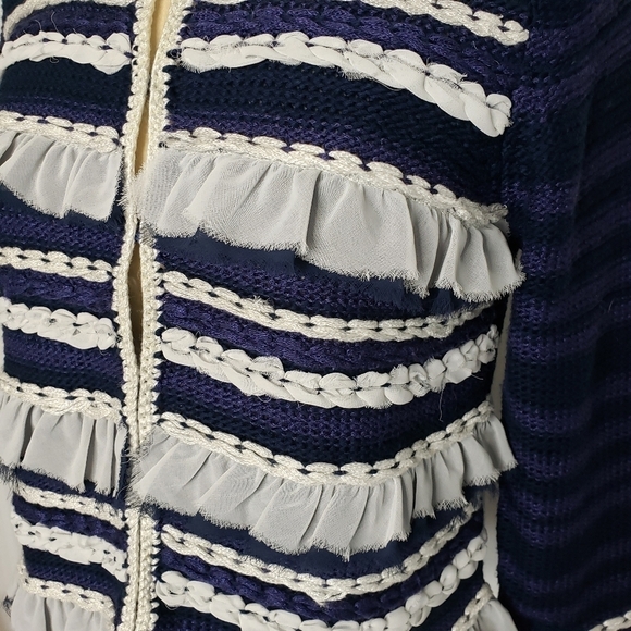 Chico's Ruffled Striped Mixed Texture Cardigan Sweater Small - Picture 2 of 10